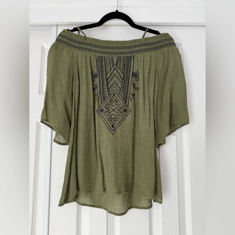 Green off-shoulder top